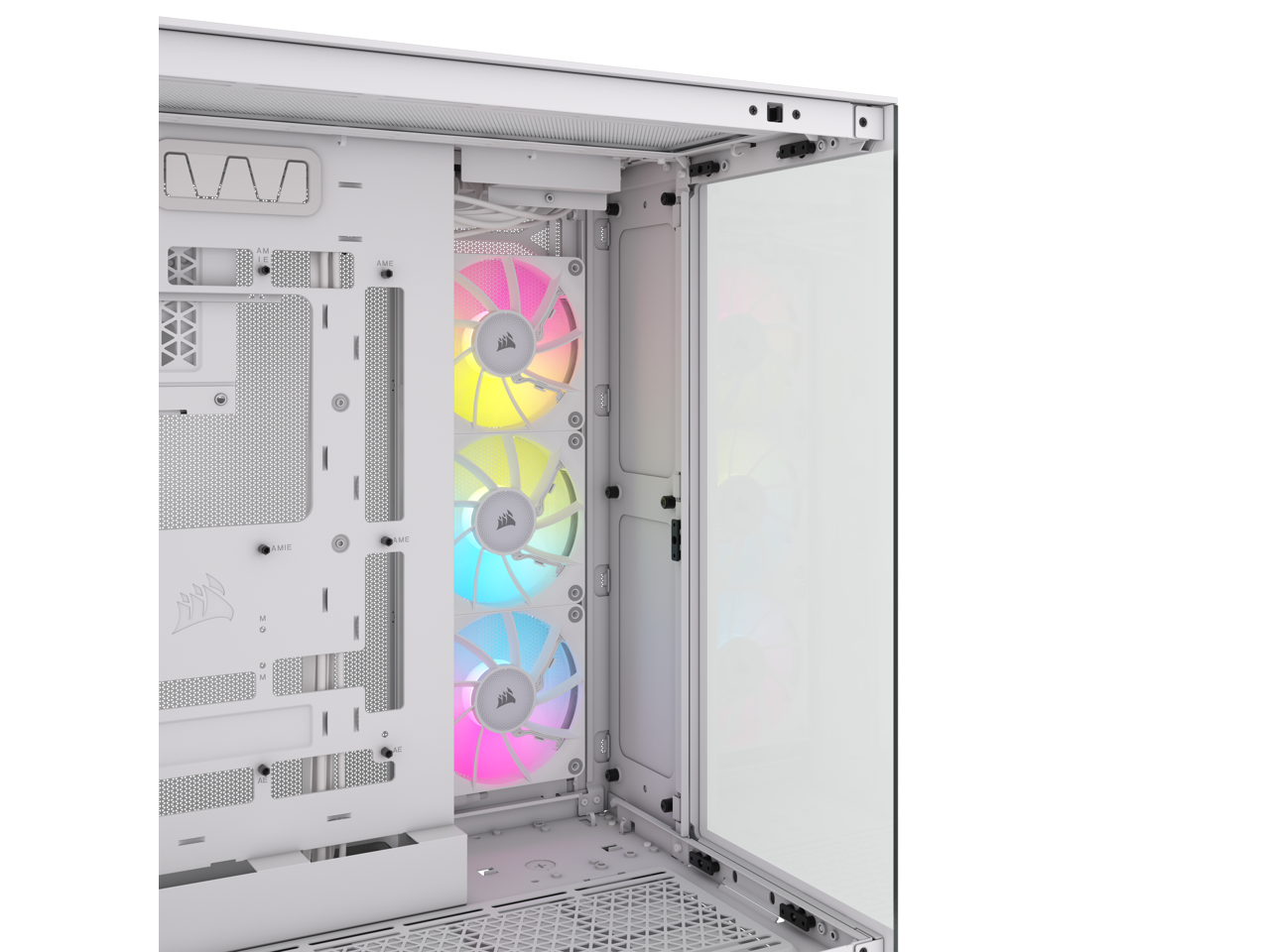 CORSAIR iCUE LINK 6500X RGB Mid-Tower Dual Chamber PC Case – White – Two Tempered Glass Panels – 3x RX120 RGB Fans Included