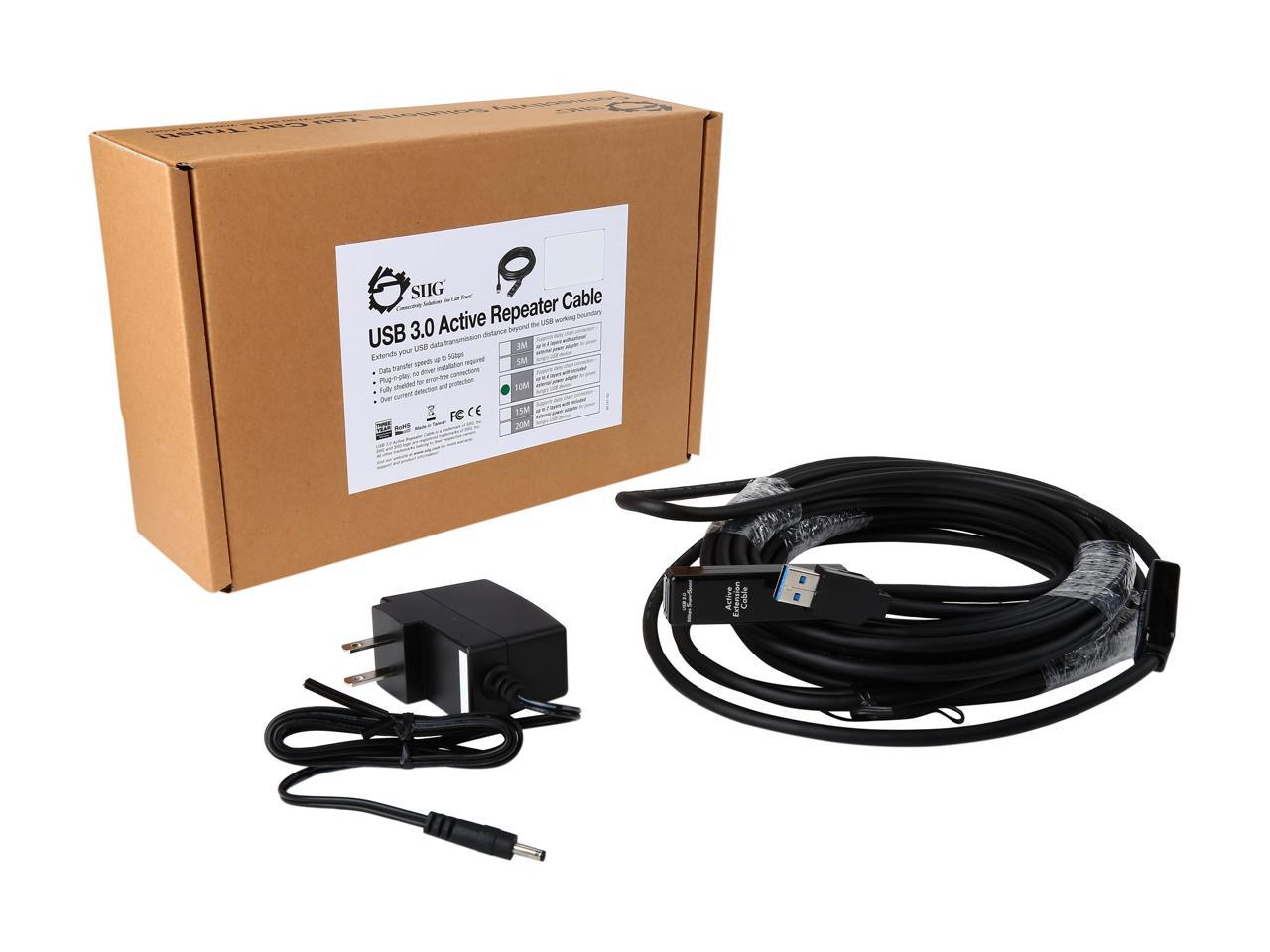 SIIG JU-CB0611-S1 Black USB 3.0 Active Repeater Cable w/ Power adapter