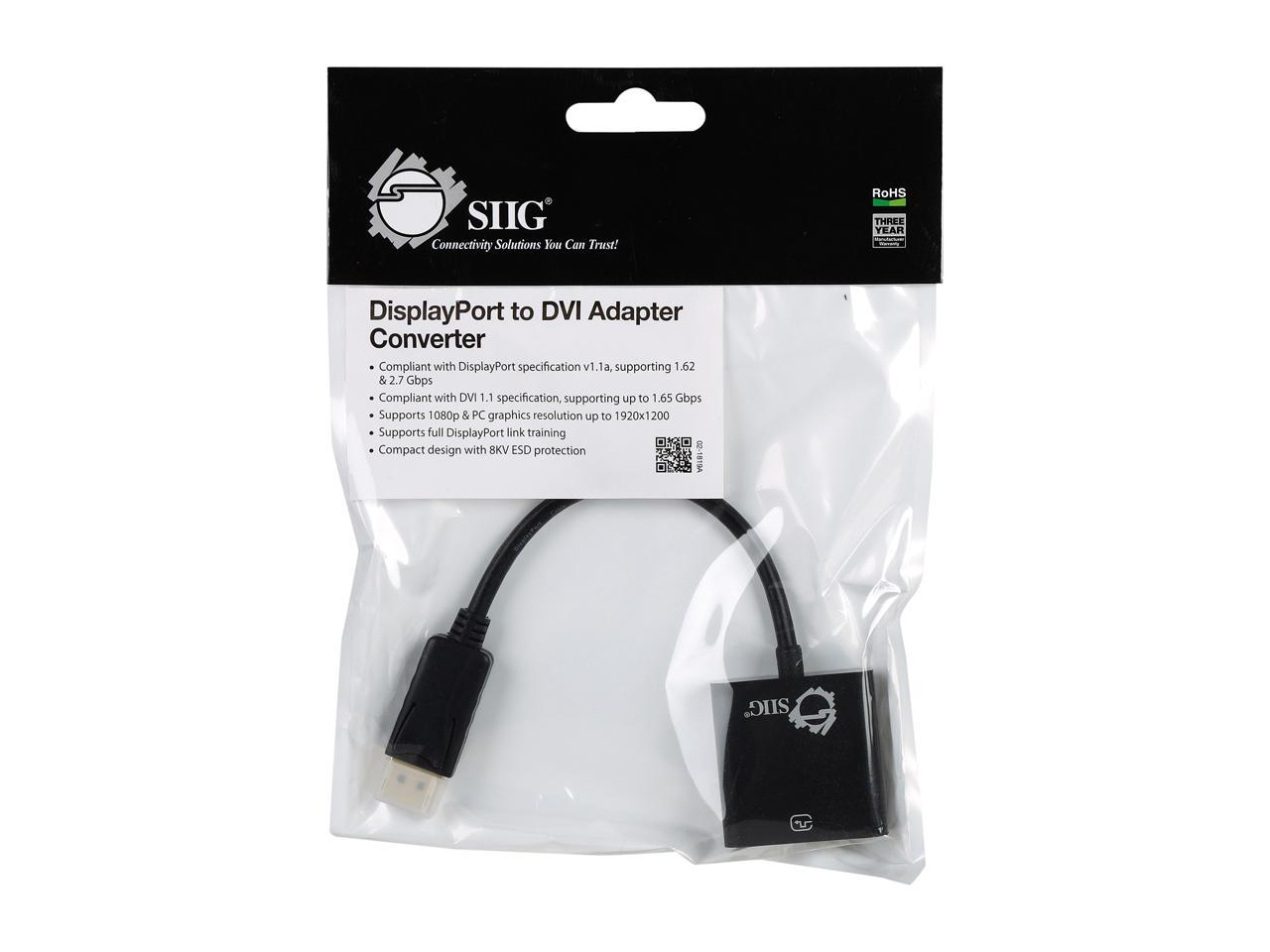 SIIG CB-DP0P11-S1 DisplayPort to DVI Adapter Converter