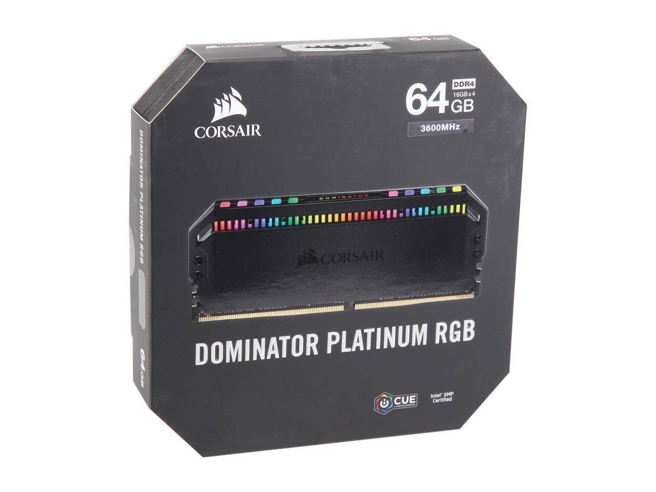 CORSAIR Dominator Platinum RGB 64GB (4 x 16GB) DDR4 3600 (PC4 28800) Desktop Memory Model CMT64GX4M4K3600C18