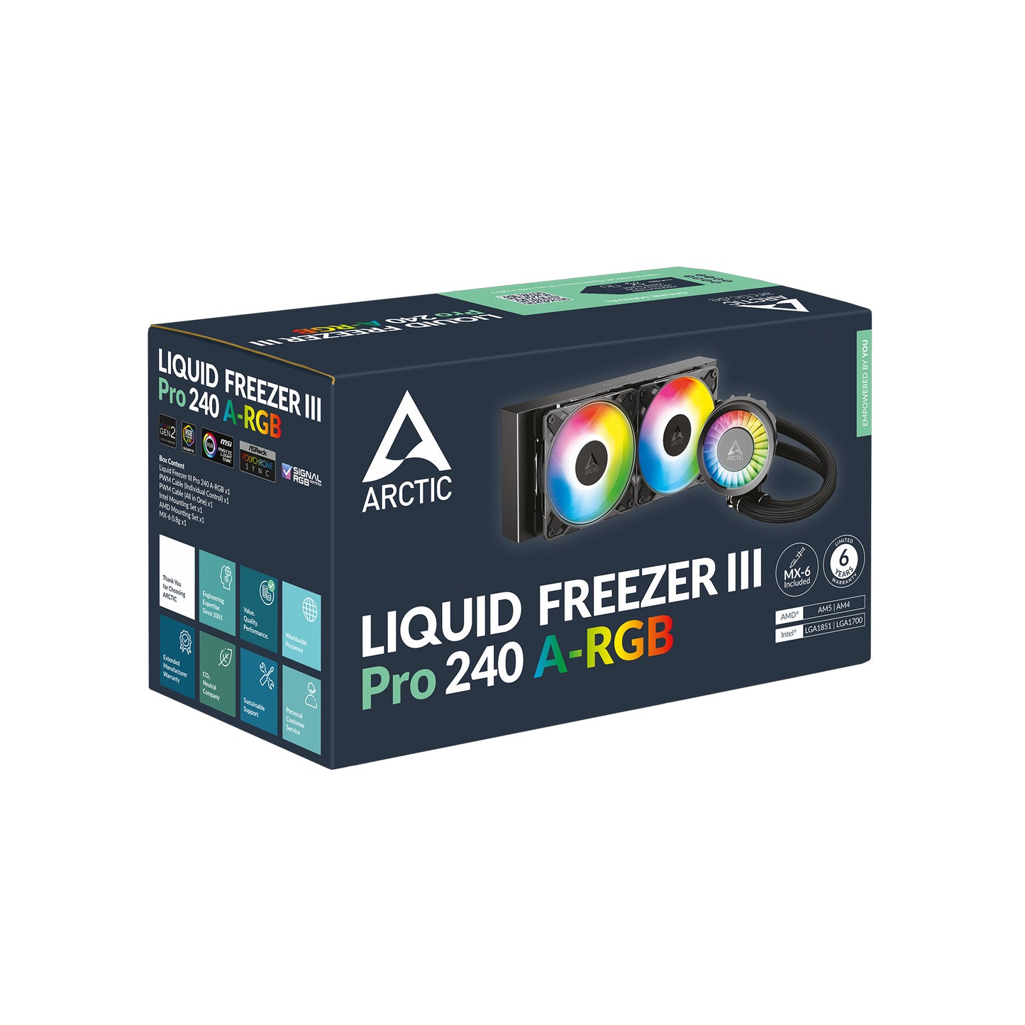 ARCTIC 240 mm Liquid Freezer III Pro 240 A-RGB AIO CPU Cooler, Water Cooling 38 mm Radiator PWM Pump VRM Fan AMD AM5/AM4 Intel LGA1851/1700 Contact Frame Black Model ACFRE00182A
