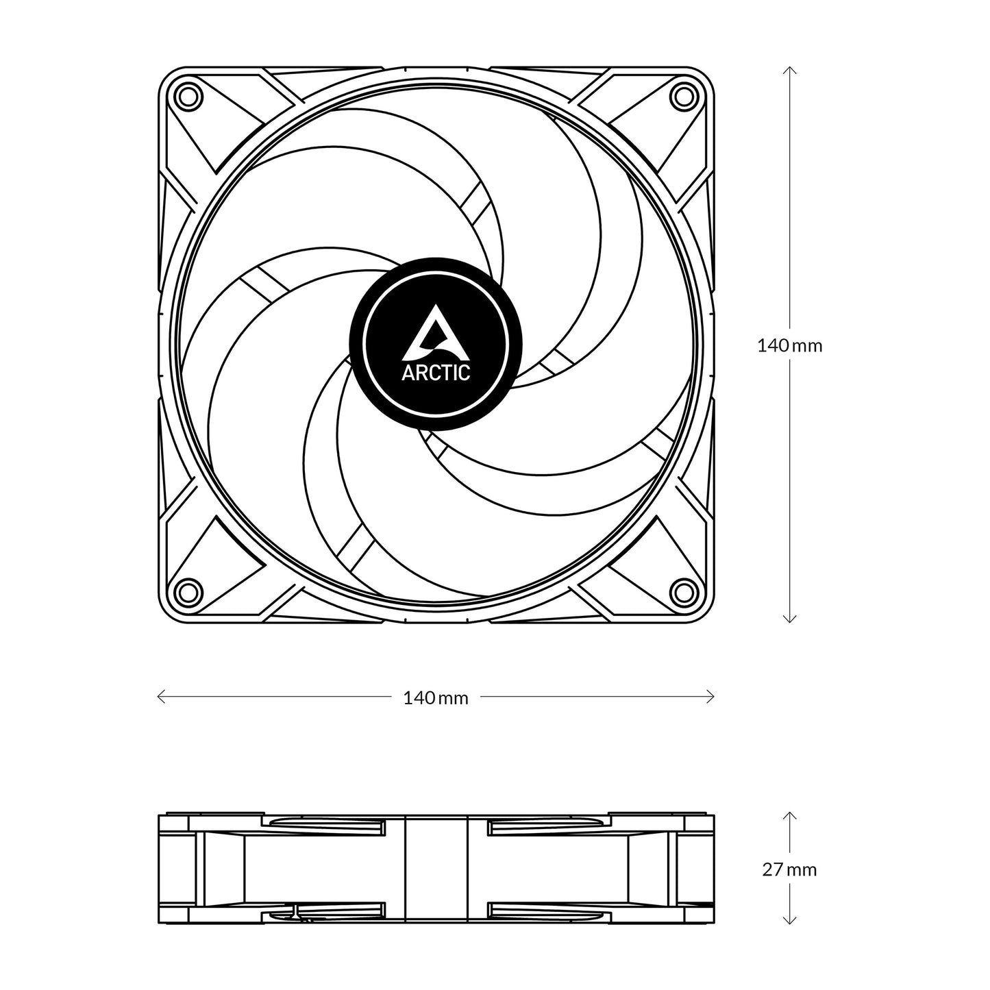 ARCTIC 140mm P14 Max SpecificationsPC Fan High-Performance Case Fan PWM Controlled 400–2800 RPM Optimised for Static Pressure 0dB Mode - Black Model ACFAN00287A