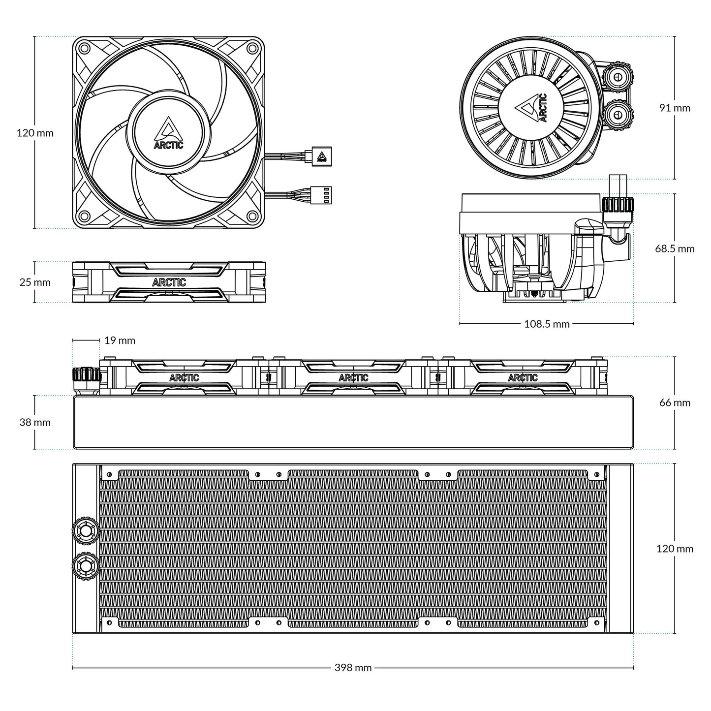 ARCTIC Liquid Freezer III Pro 360 A-RGB AIO CPU Cooler 3 x 120 mm Water Cooling 38 mm Radiator PWM Pump VRM Fan AMD AM5/AM4 Intel LGA1851/1700 Contact Frame Black Model ACFRE00184A