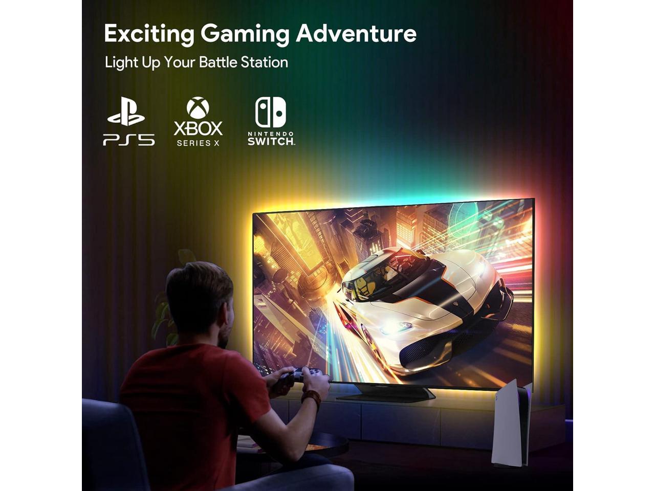 RGB TV LED Backlight with HDMI Sync Box for 75-85 inch TVs 16FT LED Lights Strip for Games Movies, Work for TV Box, Playstation, Switch, Chromecast, External APP Control