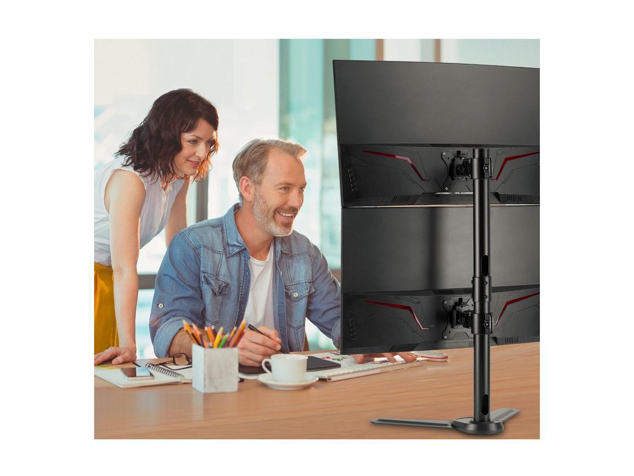 Freestanding Adjusting Vertical Dual Monitor Steel Stand 17" to 32" - 75x75 100x100 VESA