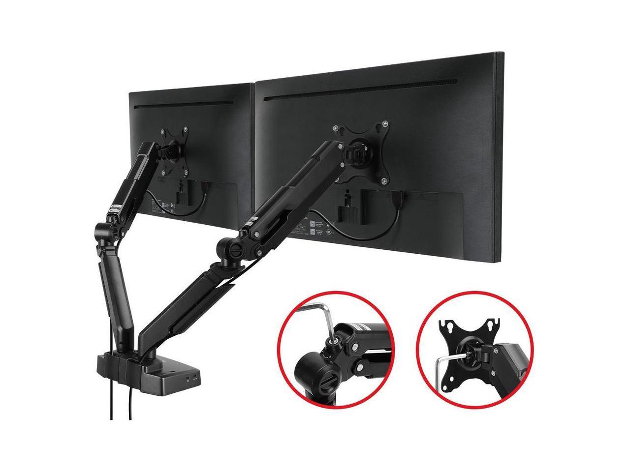 SIIG Dual Gas Spring Monitor Arm Desk Mount with 4K Docking Station & PD - Unique Dual Moniter Desk Mount and Docking Station combo design, gives you dual-display visuals and multiple peripheral c