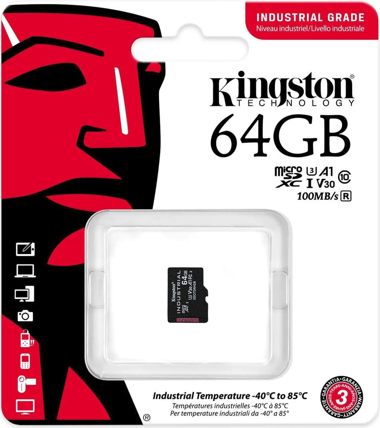 Kingston Industrial 64 GB Class 10-UHS-I (U3) V30 microSDXC - Model SDCIT2/64GBSP