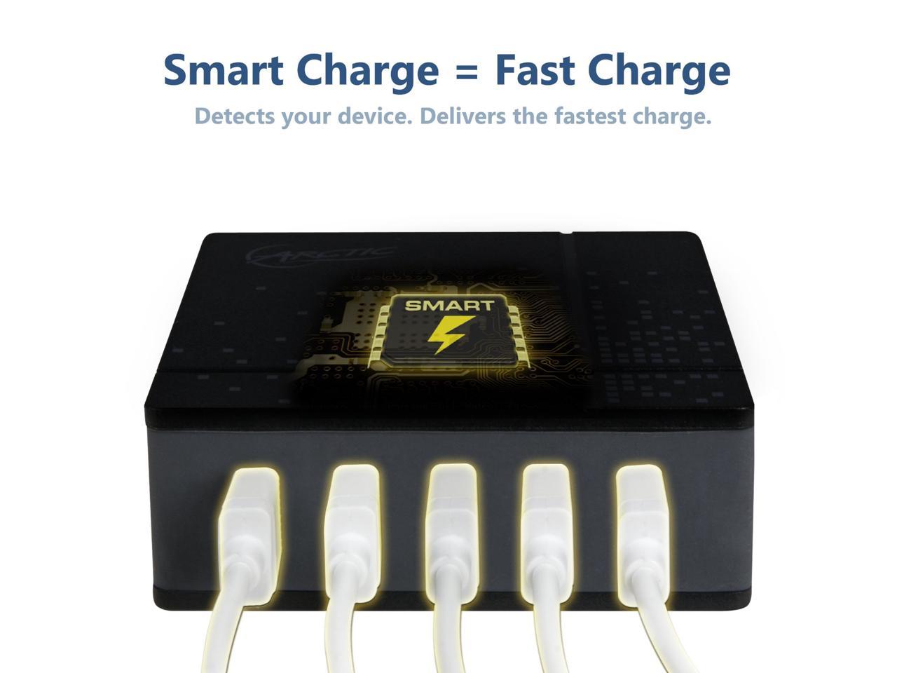 ARCTIC Smart Charger 8000 -40 Watt 5-Port USB Desktop Fast Charger with Smart Charging Technology - Compact and Small High Speed Charger for Apple iPhone, iPad, Samsung Galaxy S6, ZTE, HTC and More...