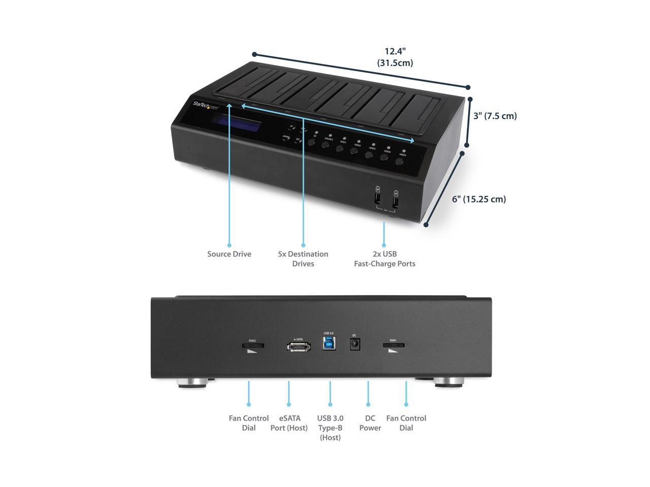 StarTech.com SATDOCK5U3ER USB 3.0 / eSATA 6-Bay SATA Hard Drive Duplicator Dock - 1:5 HDD / SSD Cloner and Eraser - 2.5/3.5in HDD Docking Station