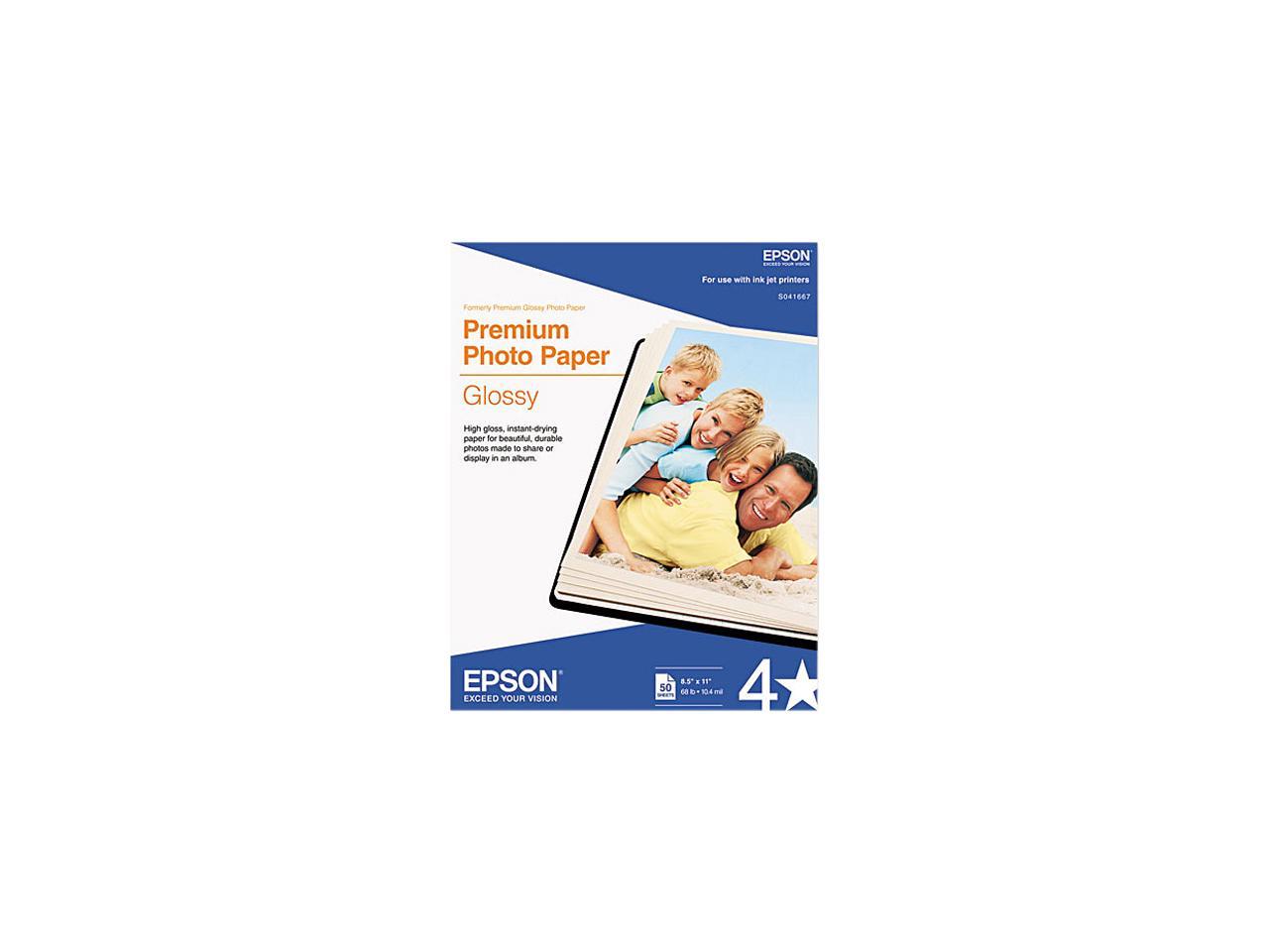 Epson S041667 Premium Photo Paper Letter - 8.50" x 11" - High Gloss - 92 Brightness - 50 / Pack - White