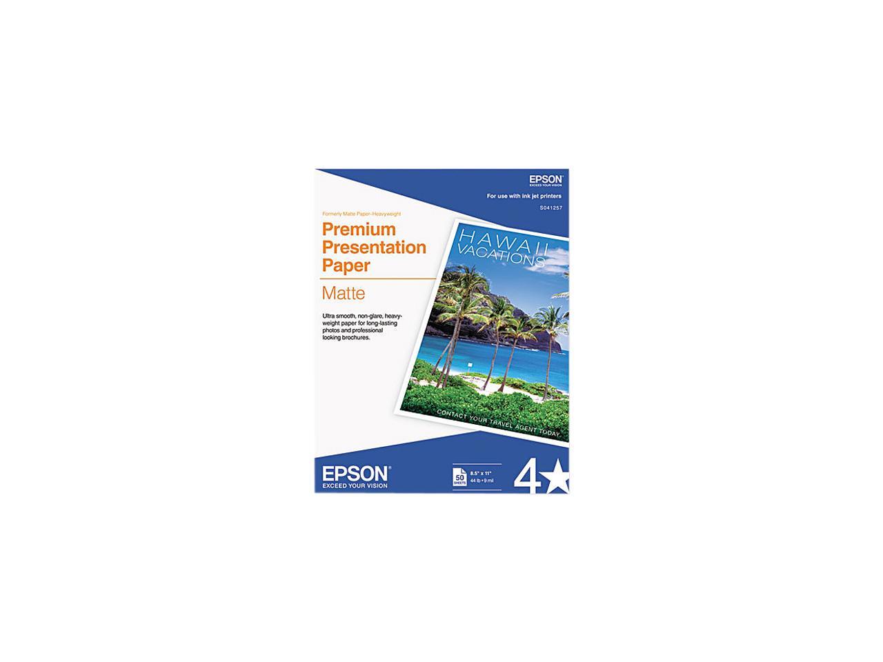 Epson S041257 Inkjet Paper Letter - 8.50" x 11" - Matte - 97 Brightness - 50 / Pack - White