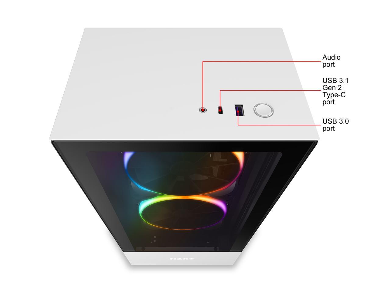 NZXT H510 Elite - Premium Mid-Tower ATX Case PC Gaming Case - Dual-Tempered Glass Panel - Front I/O USB Type-C Port - Vertical GPU Mount - Integrated RGB Lighting - Water-Cooling Ready - White/Black, CA-H510E-W1