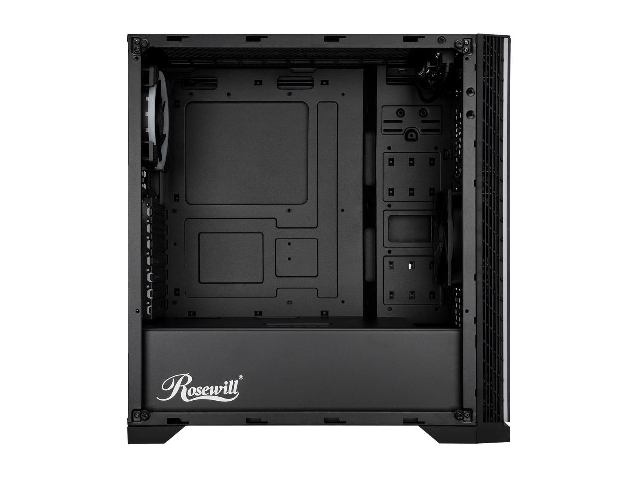 Rosewill ZIRCON I ATX Mid Tower Gaming PC Computer Case with RGB Fan & LED Light Strips, 240mm AIO Support, Bottom Mount PSU & HDD/SSD, Tempered Glass & Black Steel