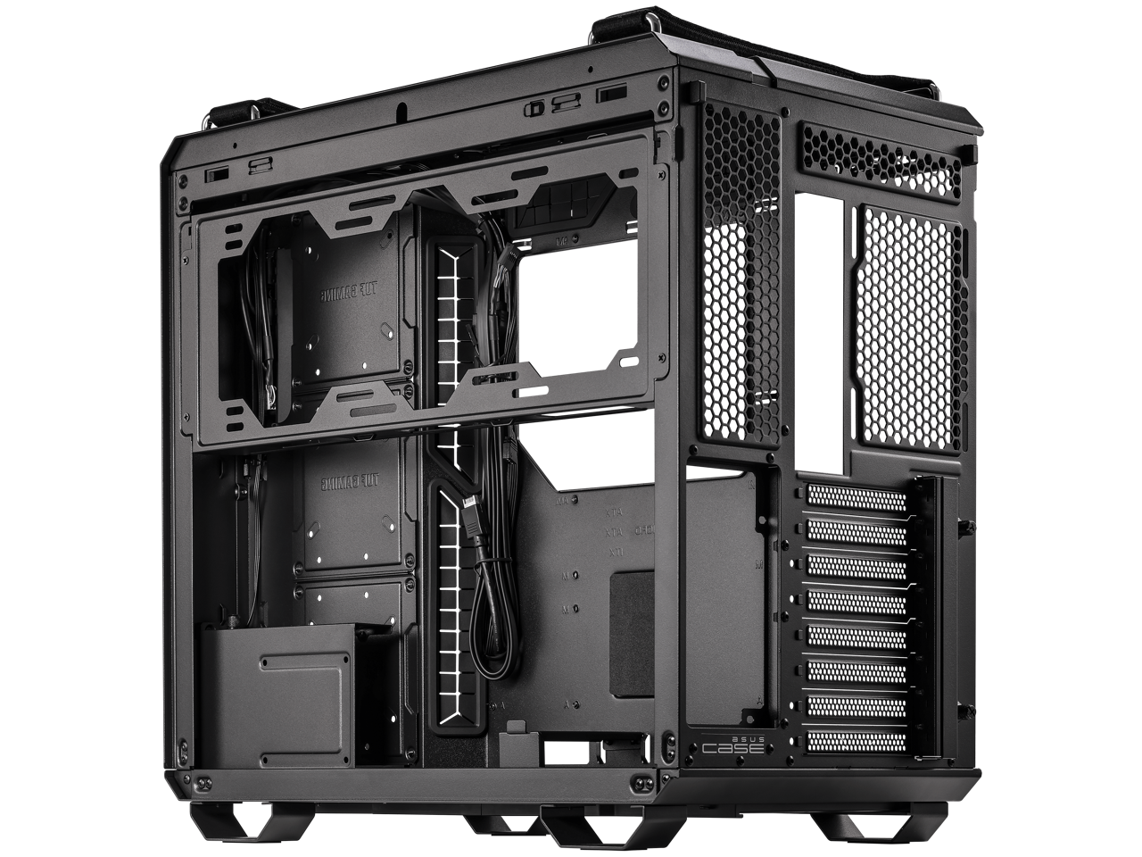 ASUS TUF Gaming GT502 Black ATX Mid-Tower Computer Case with Front Panel RGB Button, USB 3.2 Type-C and 2x USB 3.0 Ports, 2- way Graphic Card Mounting Orientation Compatible, 360mm and 280mm Radiator