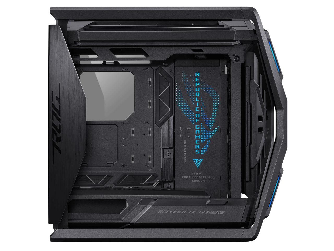 ASUS ROG Hyperion GR701 EATX full-tower computer case with semi-open structure, tool-free side panels, supports up to 2 x 420mm radiators, built-in graphics card holder,2x front panel Type-C