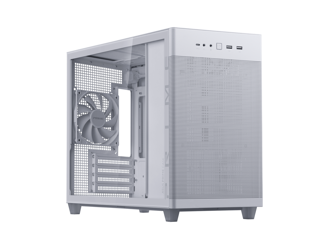 ASUS Prime AP201 White MicroATX Tempered Glass Edition Supports Graphics Cards up to 338mm, 360mm Coolers, & Standard ATX PSUs, Tool-Free Side Panels, Tempered Glass Side & Front Panel USB Type-C®