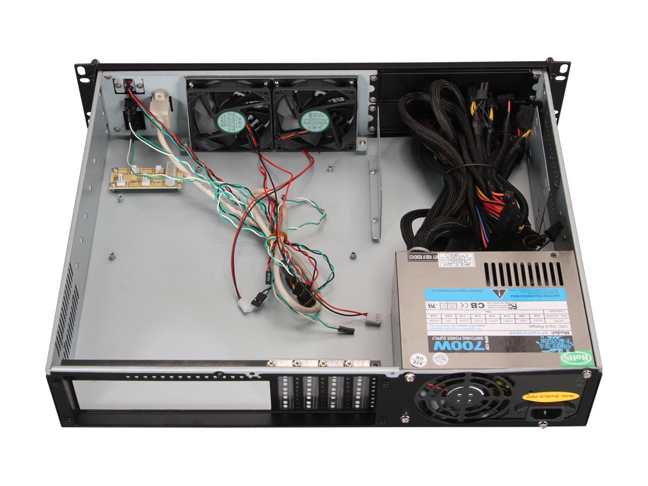 Athena Power RM-2U200H708 Black Aluminum Front Panel 2U Rackmount Server Case w/ Micro PS3 700W 80 PLUS BRONZE 2 External 5.25" Drive Bays, compact size under 14" Depth