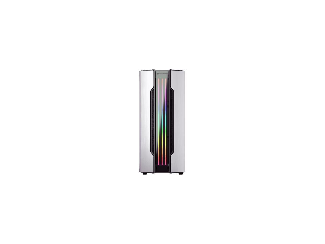 COUGAR Gemini S Silver Gaming Mid Tower Case with a Full-Sized Tempered Glass Cover and Integrated RGB Lighting