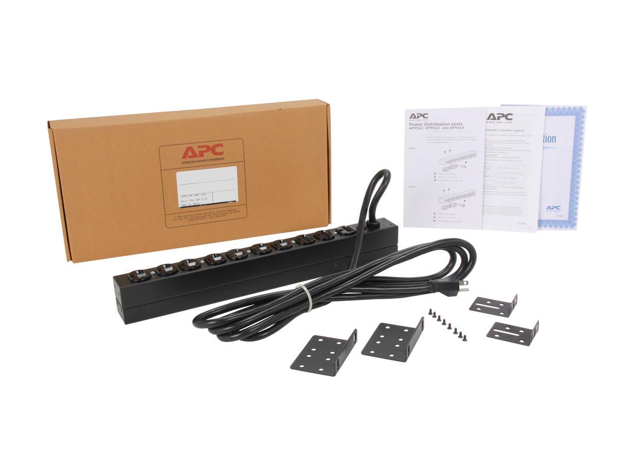 APC Rack Mount PDU, Basic 100V-120V/20A, (10) Outlets, 1U Horizontal Rackmount (AP9563)