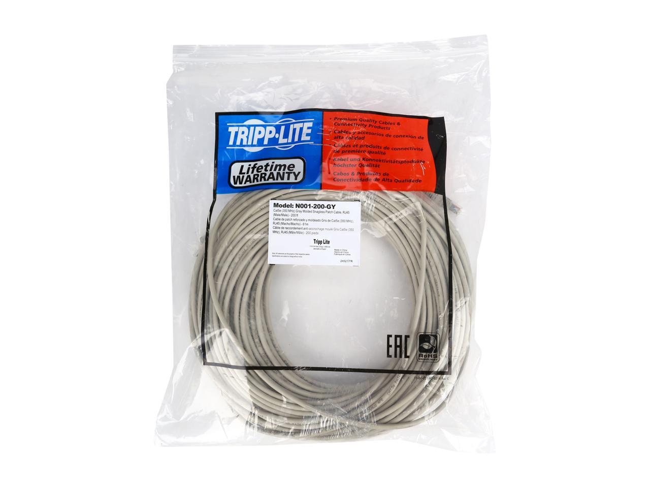 TRIPP LITE N001-200-GY 200 ft. Cat 5E Gray Snagless Cat5e Molded Patch Cable