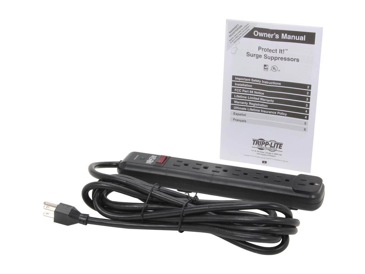 Tripp Lite TLP712B 7 Outlets 1080 Joules 12 Feet Cord Black Protect It! Surge Suppressor