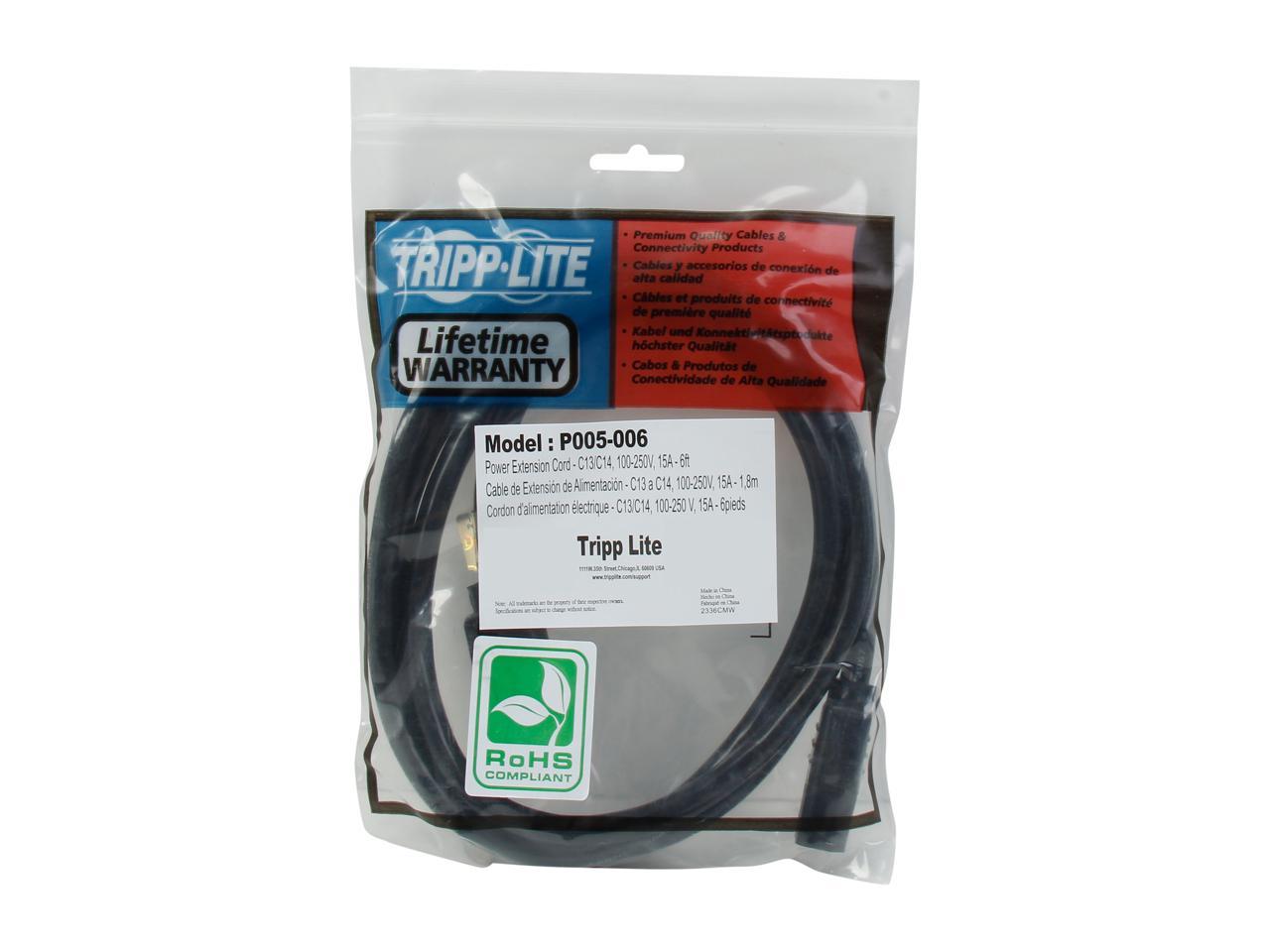 Tripp Lite Model P005-006 6 ft. Heavy-Duty 14AWG Power cord (IEC-320-C13 to IEC-320-C14)