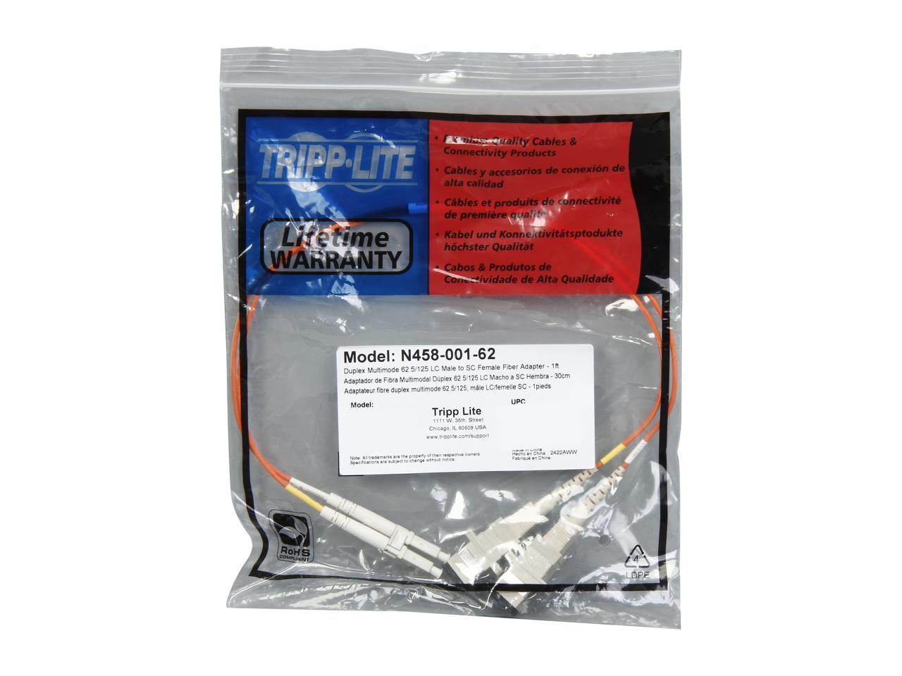 Tripp Lite N458-001-62 1 ft. 0.3M (1-ft.) Duplex MMF 62.5/125 Adapter (LC-Male/SC-Female) Male to Female