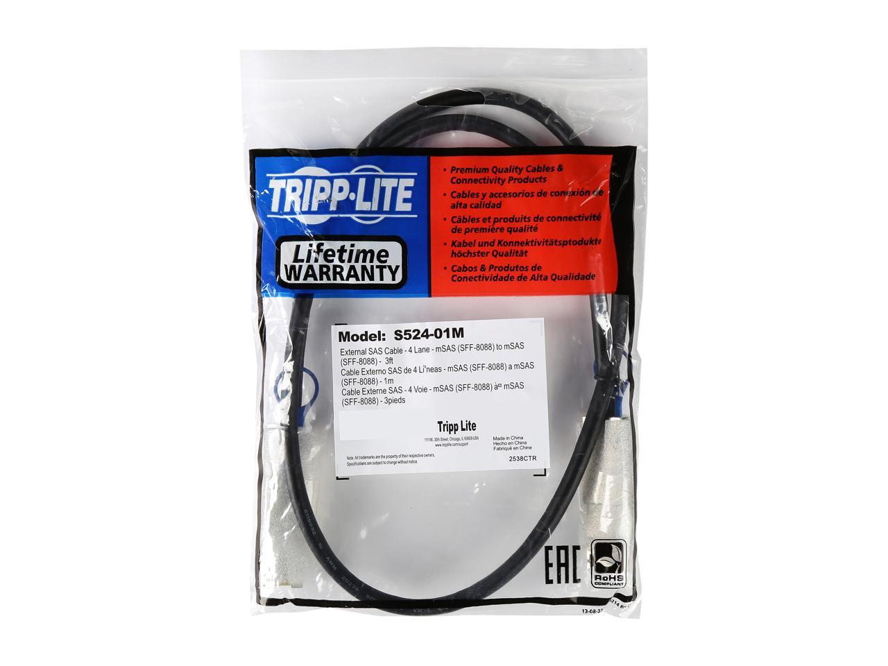 Tripp Lite Model S524-01M 3.28 ft. External 4 Lane Mini-SAS (SFF-8088) to Mini-SAS (SFF-8088) SAS Cable