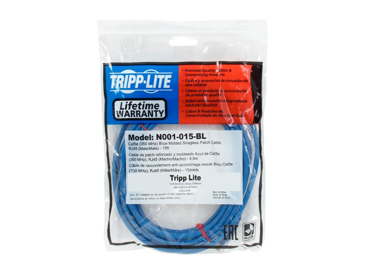 TRIPP LITE N001-015-BL 15 ft. Cat 5/5E Blue 350MHz Blue Snagless Molded Patch Cable