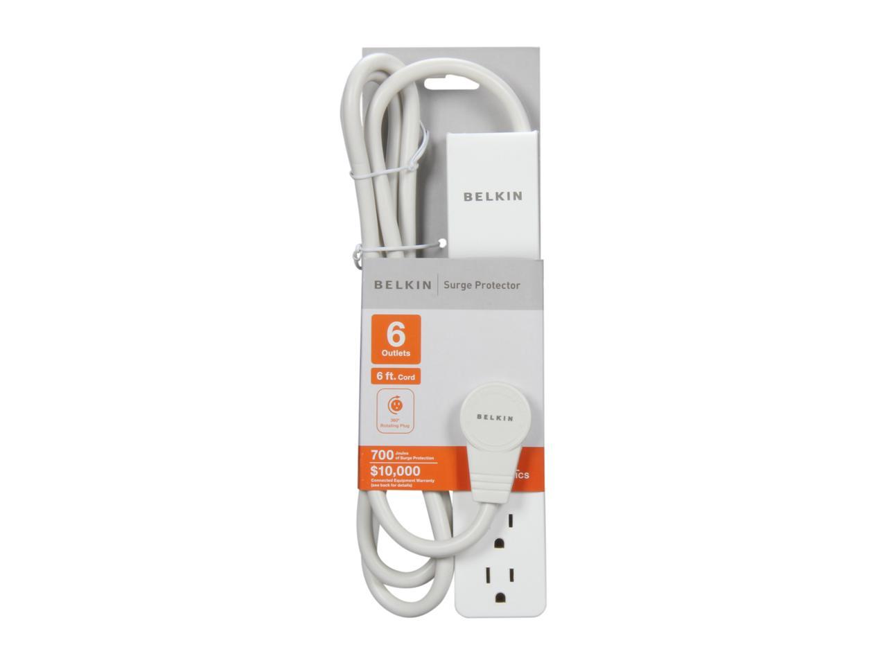 BELKIN BE106001-06R 6 ft 6 Outlets 720 J Home/Office SlimLine Surge Suppressor