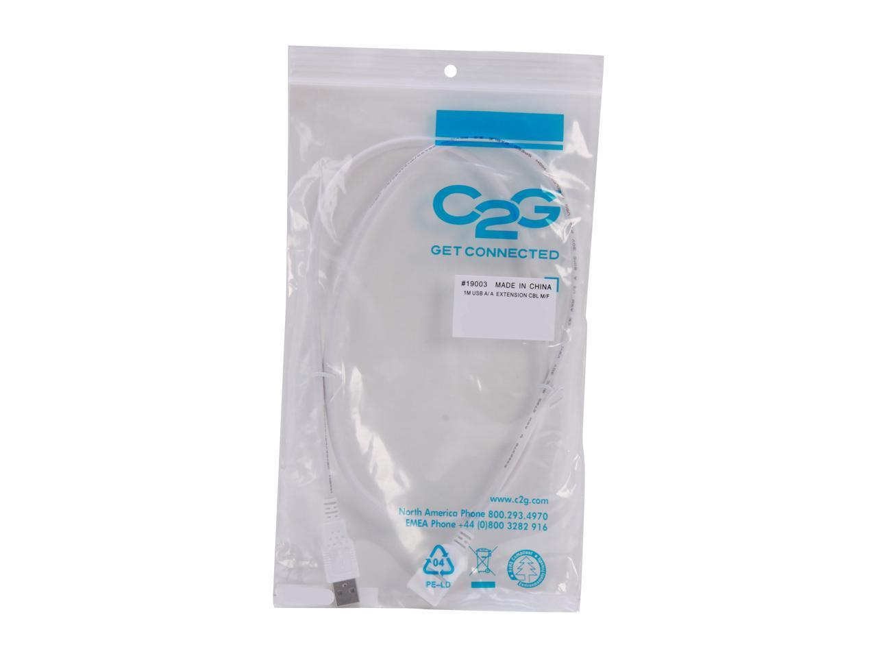 C2G 19003 USB Extension Cable - USB 2.0 A Male to A Female Extension Cable, White (3.3 Feet, 1 Meter)