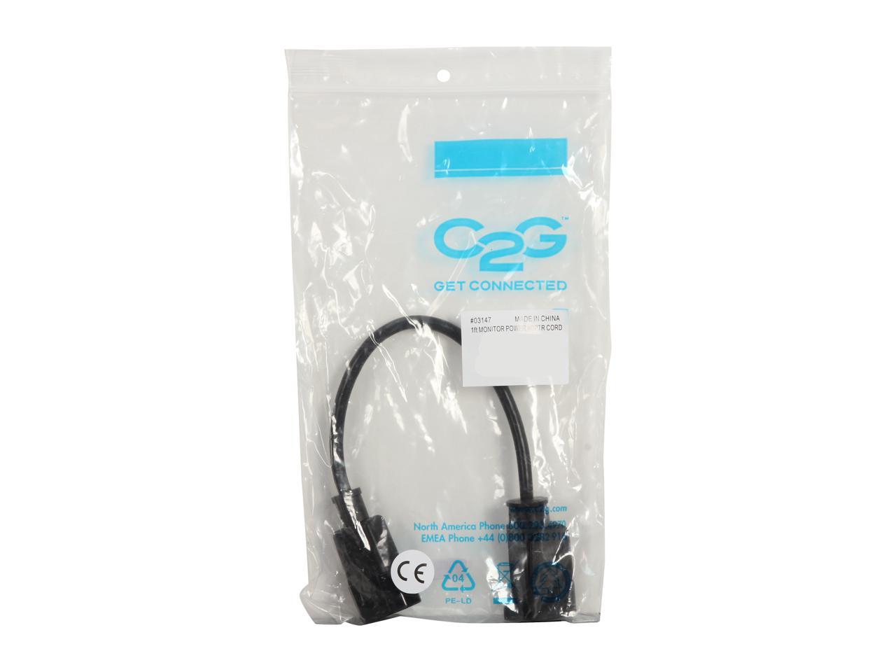 C2G 03147 18 AWG Monitor Power Adapter Cord - C14 to NEMA 5-15R, TAA Compliant, Black (1 Foot, 0.30 Meters)
