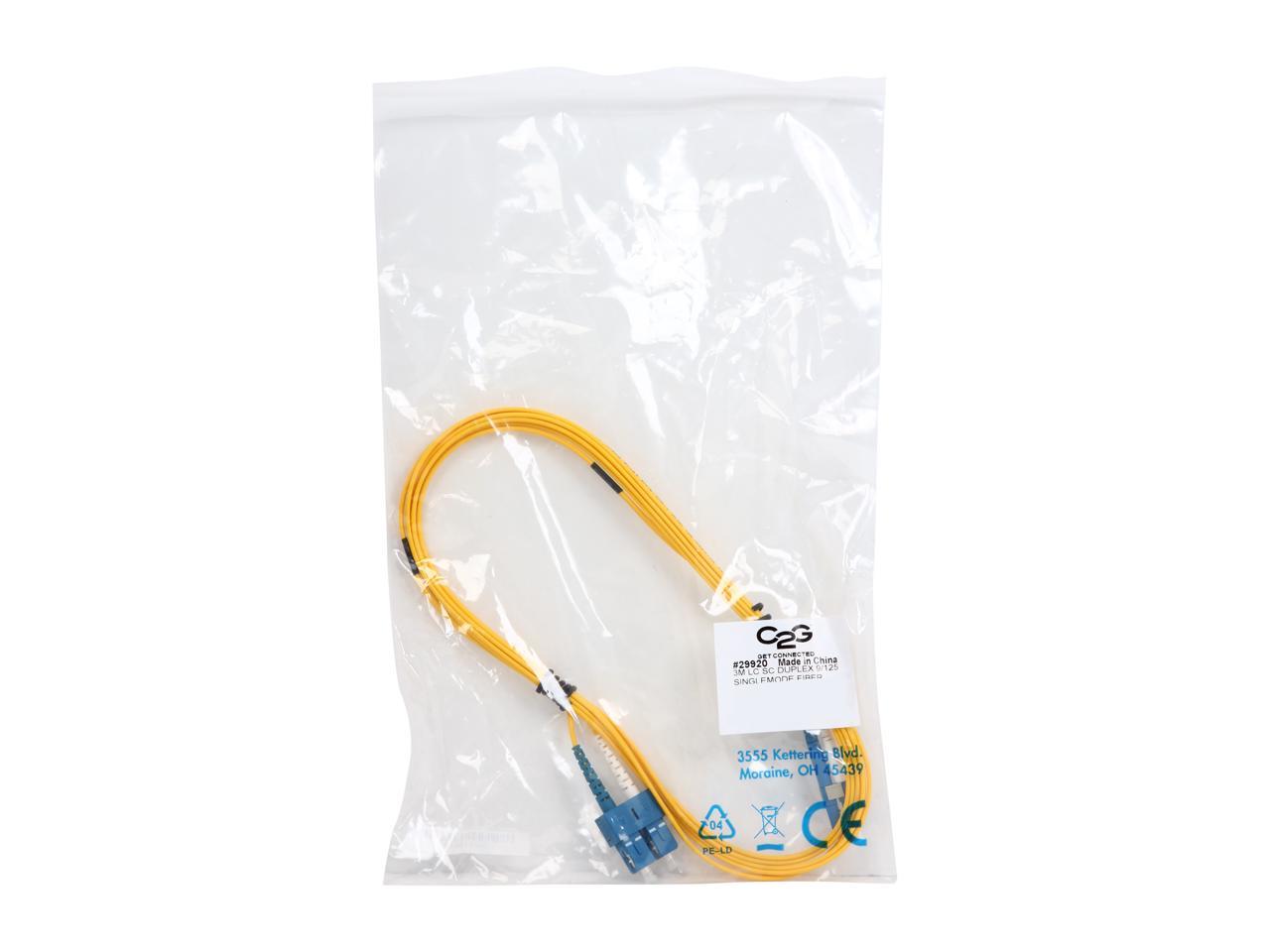 C2G 29920 OS2 Fiber Optic Cable - LC-SC 9/125 Duplex Multimode PVC Fiber Cable, Yellow (9.8 Feet, 3 Meters)