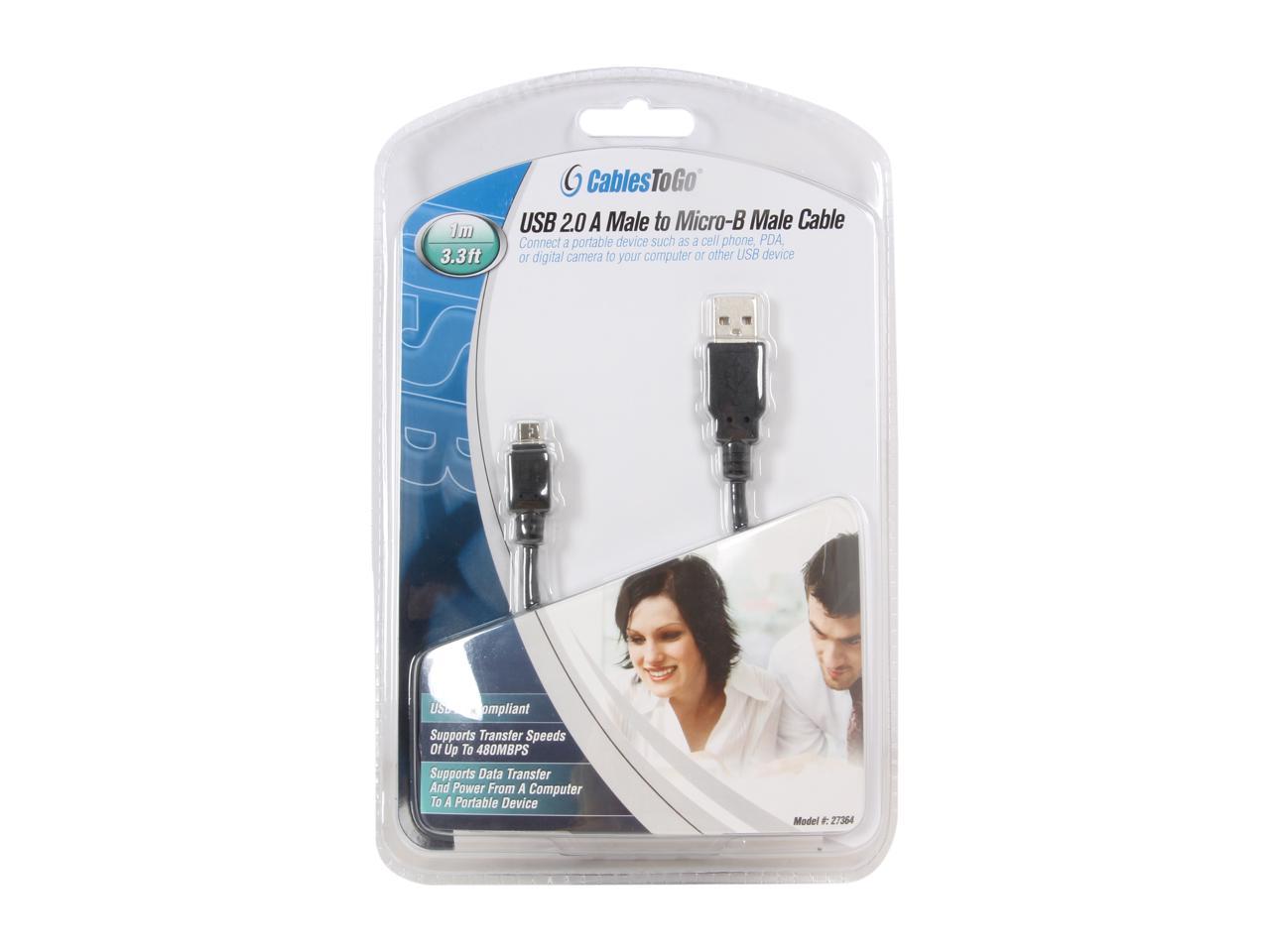 C2G 27364 Micro USB Cable - USB 2.0 A Male to Micro-USB B Male Cable, Black (3.3 Feet, 1 Meter)