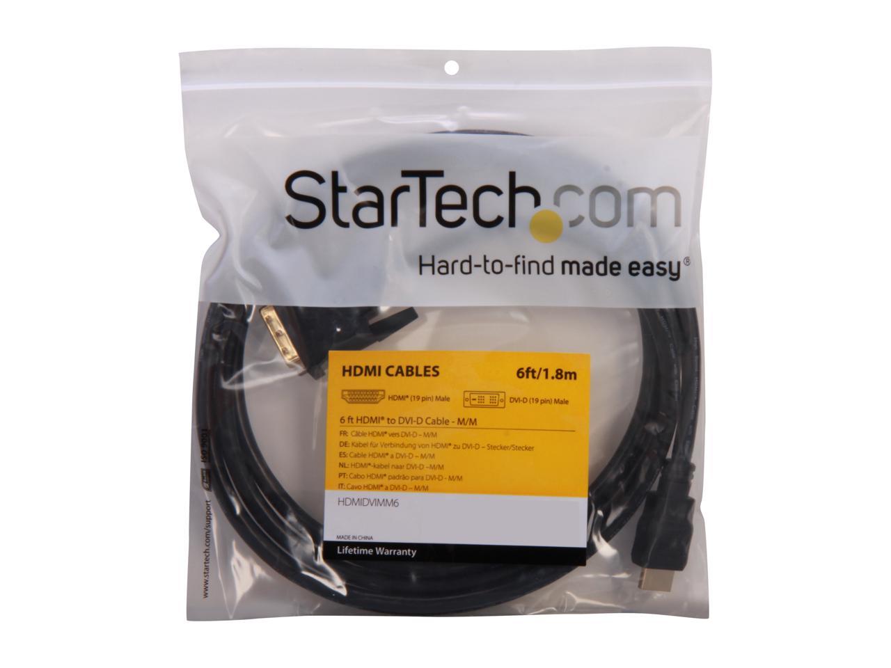 StarTech.com HDMIDVIMM6 HDMI to DVI Cable - 6 ft / 2m - HDMI to DVI-D Cable - HDMI Monitor Cable - HDMI to DVI Adapter Cable