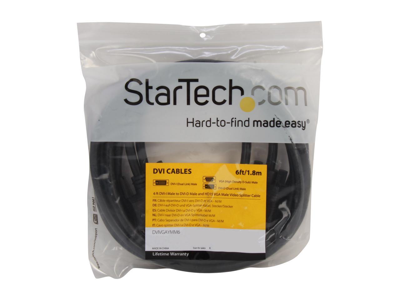 StarTech.com DVIVGAYMM6 Black Connector A : 1 - 29 pin DVI-I (Dual Link) Male Connector B : 1 - 15 pin High Density D-Sub (VGA) Male Connector B : 1 - 25 pin DVI-D (Dual Link) Male Male to Male DVI-I Male to DVI-D Male and HD15 VGA Male Vid