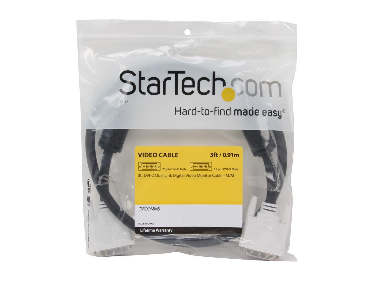 StarTech.com DVIDDMM3 Black DVI to DVI Male to Male DVI-D Dual Link Digital Video Monitor Cable - M/M