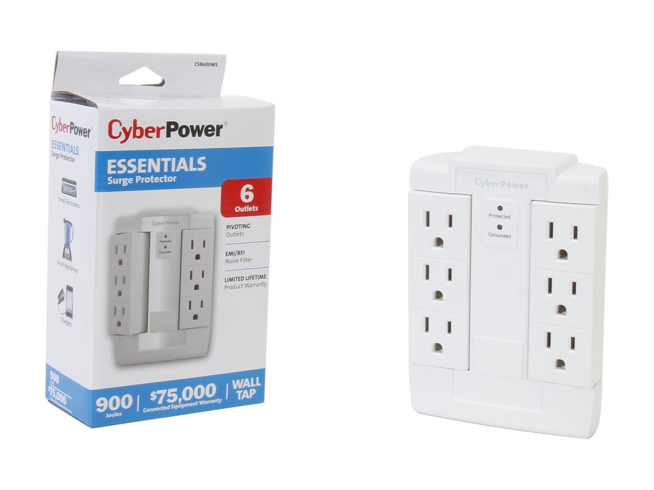 CyberPower CSB600WS Wall Mount 6 Outlets 900 joule Essential Surge Protection