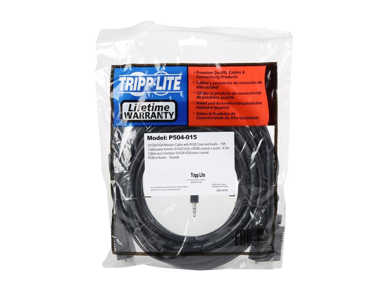 Tripp Lite P504-015 15 ft. HD15M to HD15M SVGA/VGA Monitor Cable w/Built-in Audio connectors