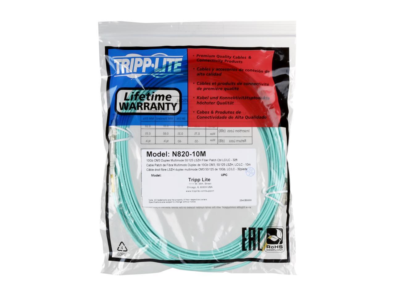 Tripp Lite N820-10M 32.81 ft. 10Gb Aqua Duplex Multimode 50/125 Fiber Patch Cable