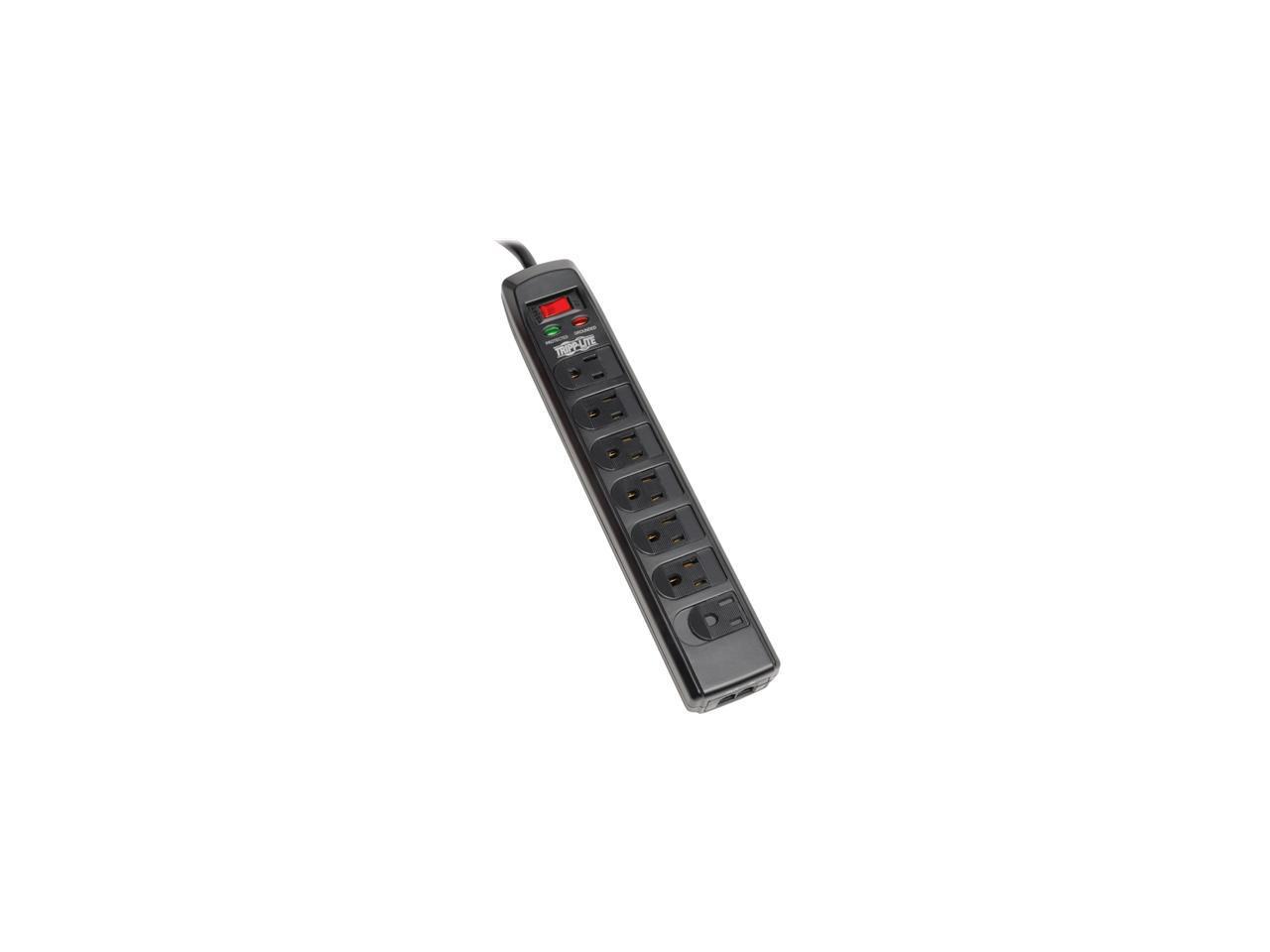 Tripp Lite 7-Outlet Surge Protector Power Strip, 6 Feet Cord, 1440 Joules, Tel/Modem Protection, Safety Covers (TLP706TELC)