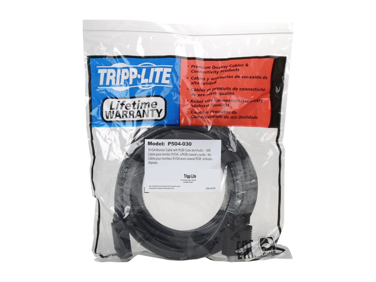 Tripp Lite P504-030 30 ft. Black SVGA/VGA Monitor + Audio Cable with Coax