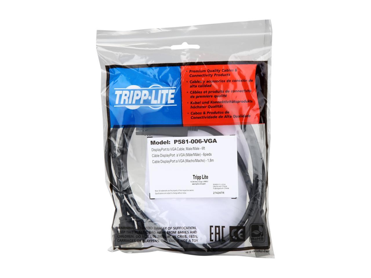 Tripp Lite DisplayPort to Active VGA Cable Adapter, DP with Latches to HD-15 Adapter (M/M), 6-ft. (P581-006-VGA)