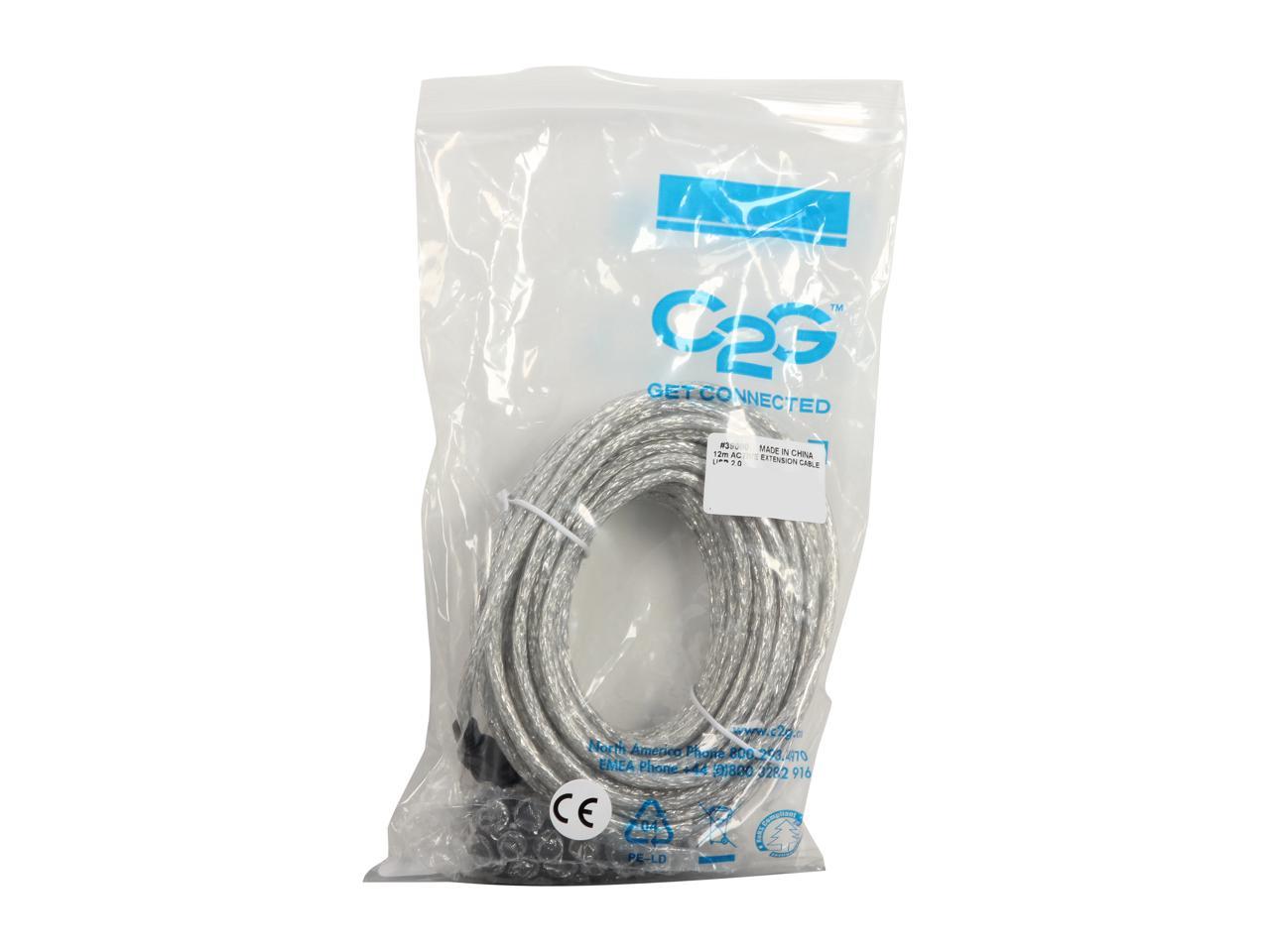 C2G 39000 USB Active Extension Cable - USB 2.0 A Male to A Female Cable, White (39.4 Feet, 12 Meters)