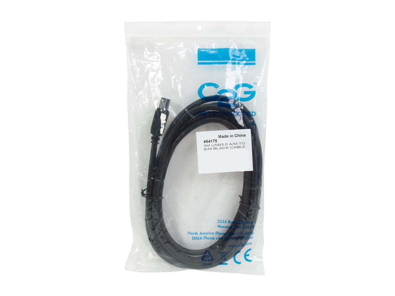 C2G 54175 USB Cable - USB 3.0 A Male to B Male Cable for Printers, Scanners, Brother, Canon, Dell, Epson, HP and more, Black (9.8 Feet, 3 Meters)