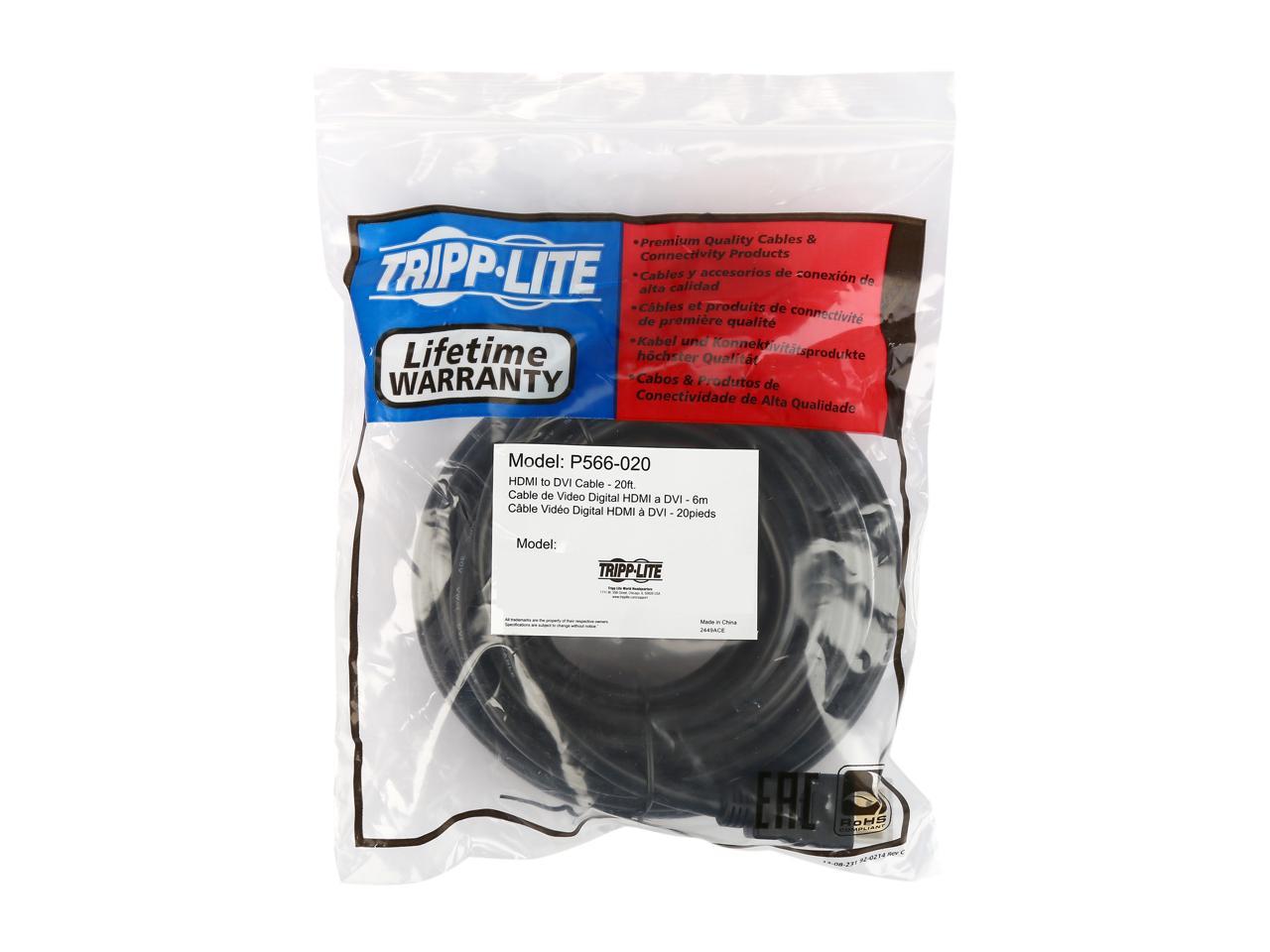 Tripp Lite P566-020 20 ft. HDMI to DVI Cable, Digital Monitor Adapter Cable (HDMI to DVI-D M/M)