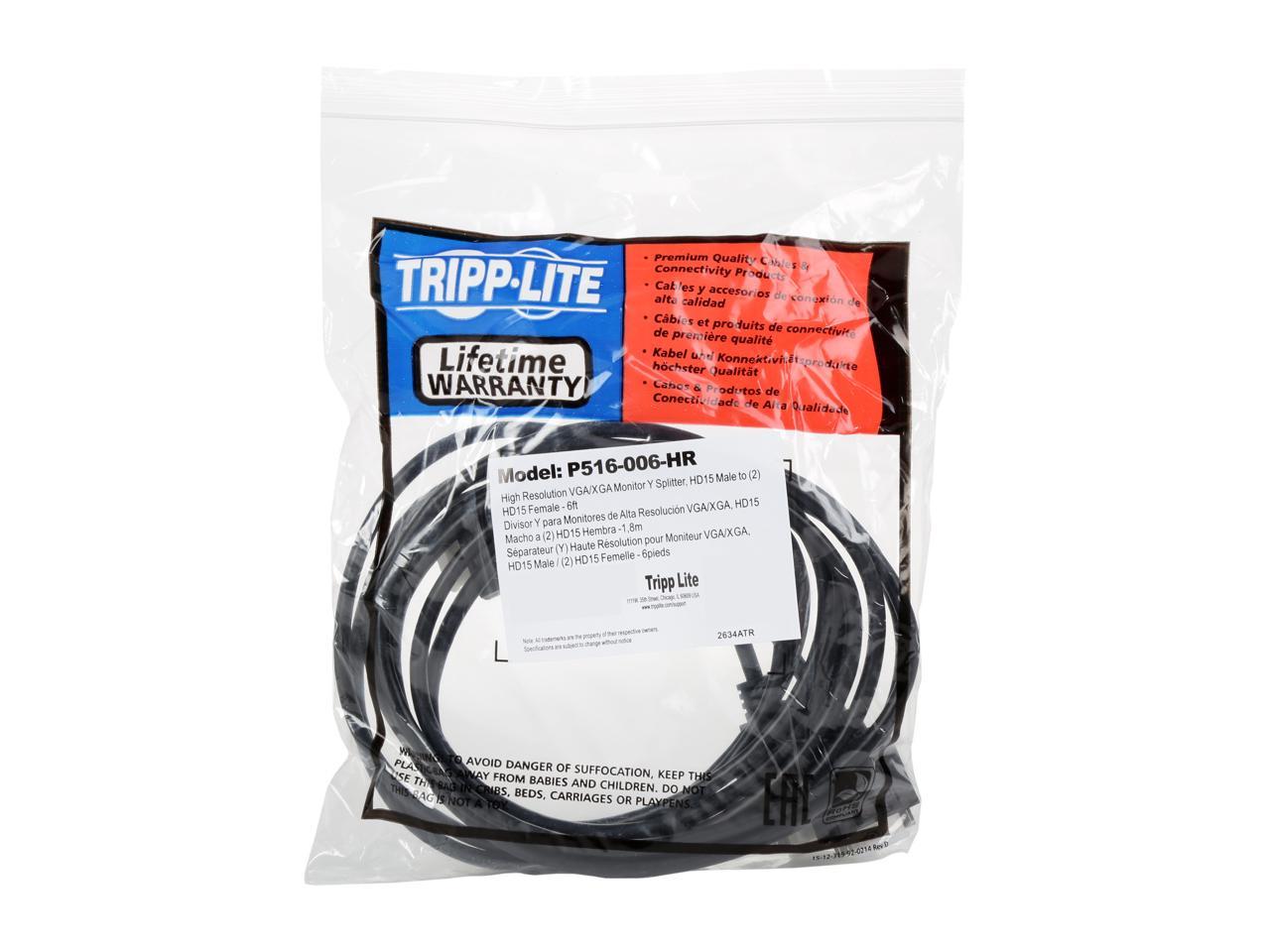 Tripp Lite P516-006-HR 6 Feet High Resolution VGA Monitor Y Splitter Cable (HD15 M to 2x HD15 F)