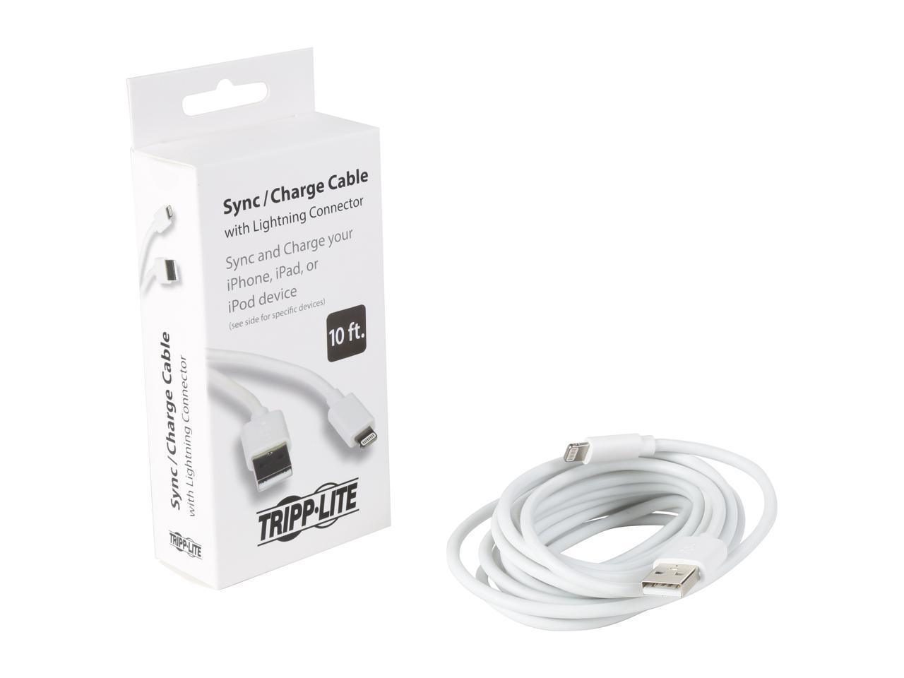 Tripp Lite M100-010-WH White USB Sync/Charge Cable with Lightning Connector, White, 10 ft. (3 m)