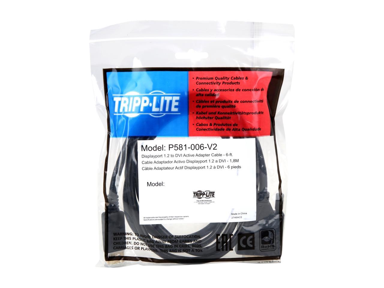 Tripp Lite P581-006-V2 6 ft. Black DisplayPort 1.2 to DVI Active Adapter M/M 1920 x 1200 1080p