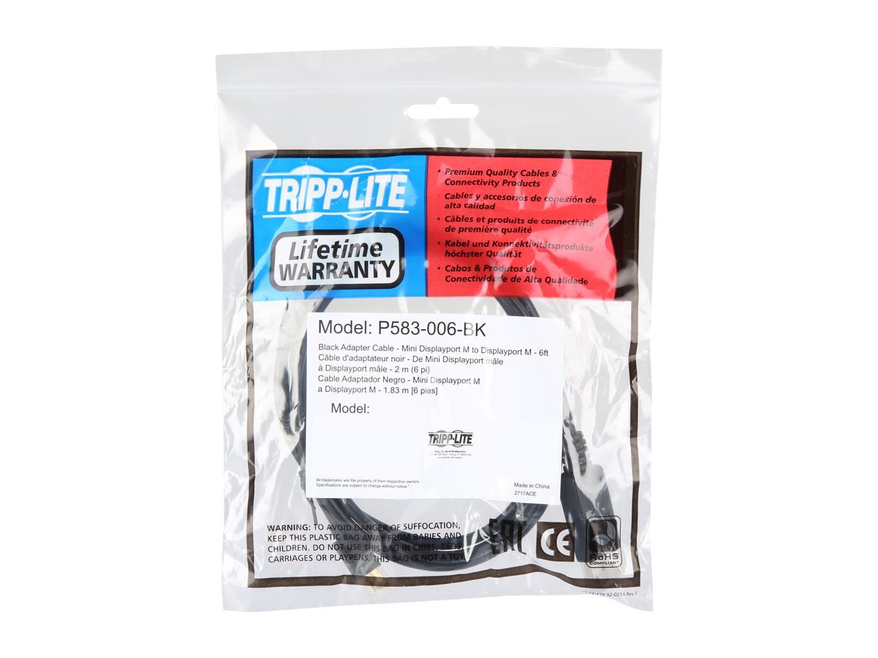 Tripp Lite Mini DisplayPort to DisplayPort 1.2 Adapter Cable 4K @ 60Hz 6 ft. (P583-006-BK)